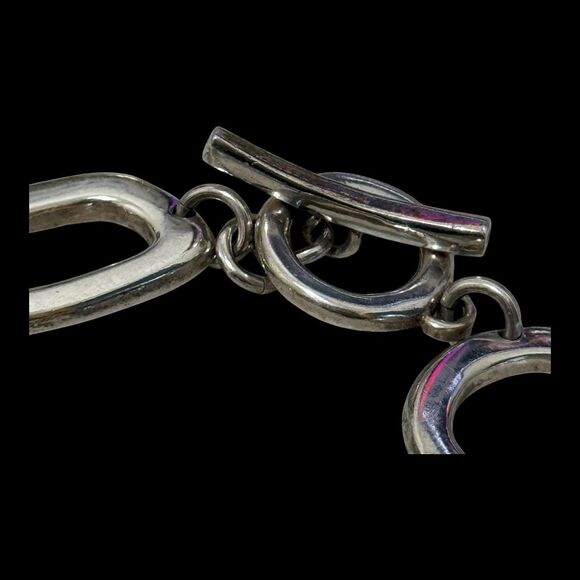 Vintage Multi Shape Link Sterling Size 7.75 inches Toggle Bracelet - Picture 3 of 6